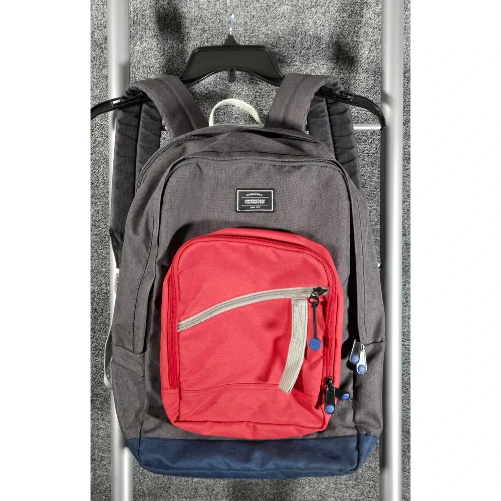 American Tourister Backpack Grey Red Navy Blue Laptop Sleeve MA5838 Colorblock